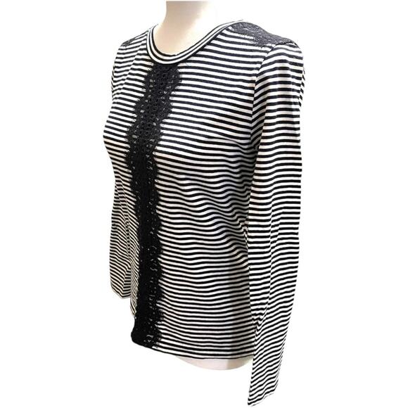 J.Crew White Black Striped Lace DetailLong Sleeve XXS - Picture 6 of 7